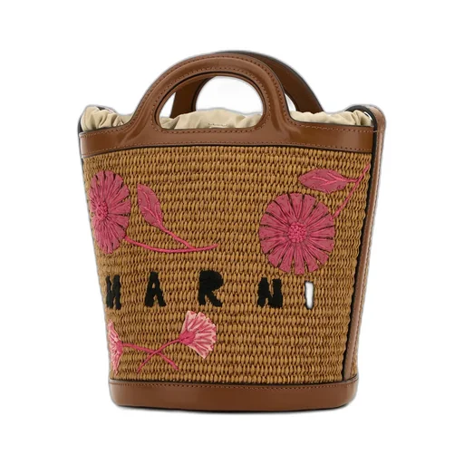 Small Tropicalia Flower-Embroidered Bucket Bag