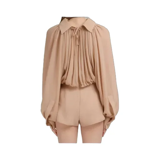 Long Sleeve Gathered Jumpsuit