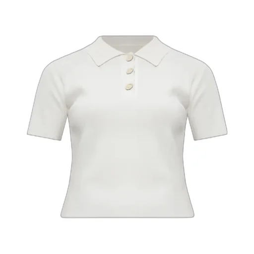 Short-Sleeved Fine-Knit Polo Top