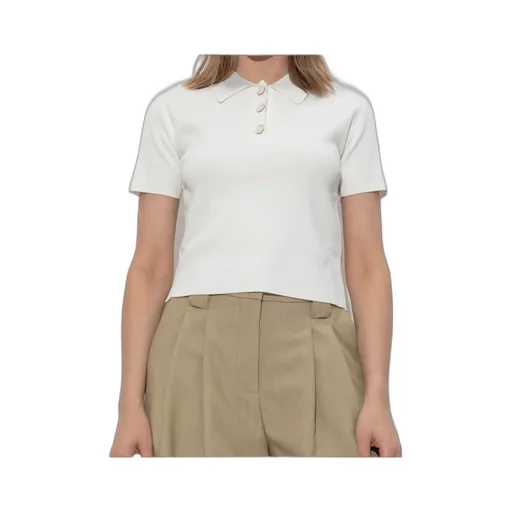 Short-Sleeved Fine-Knit Polo Top
