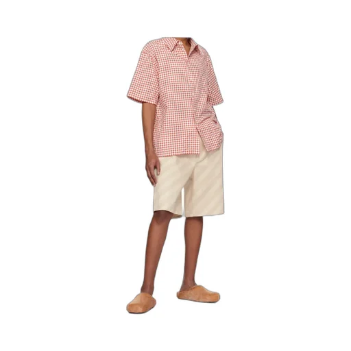 Striped Knee-Length Denim Shorts