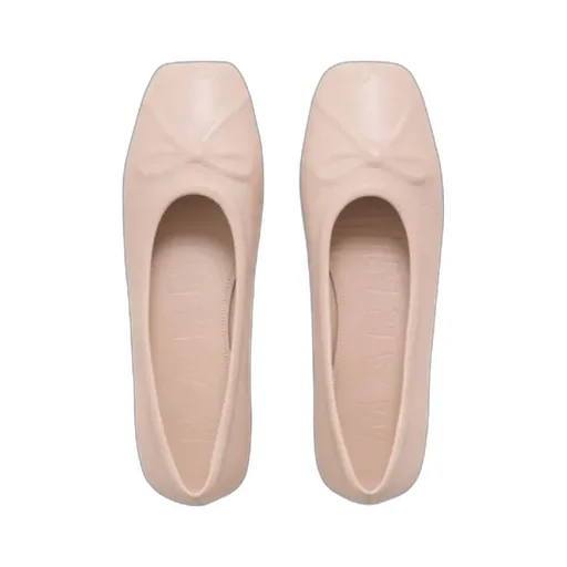 Powder Pink Nappa Leather Seamless Little Bow Ballet Flat