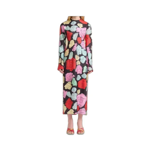 Floral-Printed Long-Sleeved Crewneck Dress