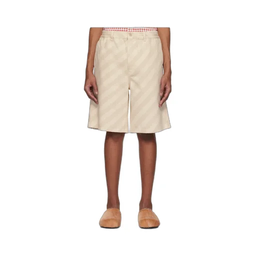 Striped Knee-Length Denim Shorts