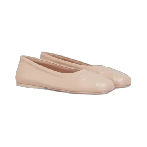 Powder Pink Nappa Leather Seamless Little Bow Ballet Flat