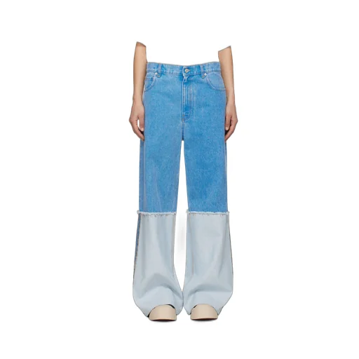 Wide-Leg Blue Denim Jeans With Extra High Cuffs