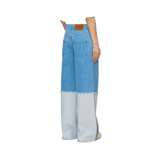 Wide-Leg Blue Denim Jeans With Extra High Cuffs