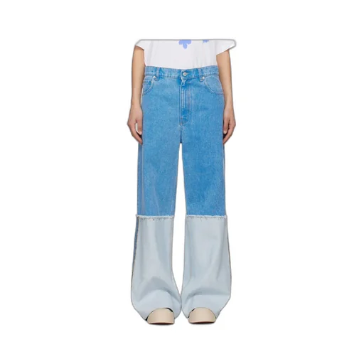 Wide-Leg Blue Denim Jeans With Extra High Cuffs