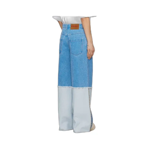 Wide-Leg Blue Denim Jeans With Extra High Cuffs