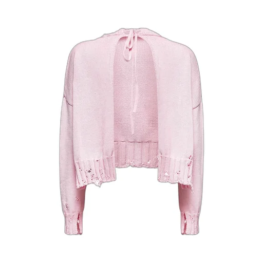 Distressed Knitted Slef-Tied Crewneck Jumper