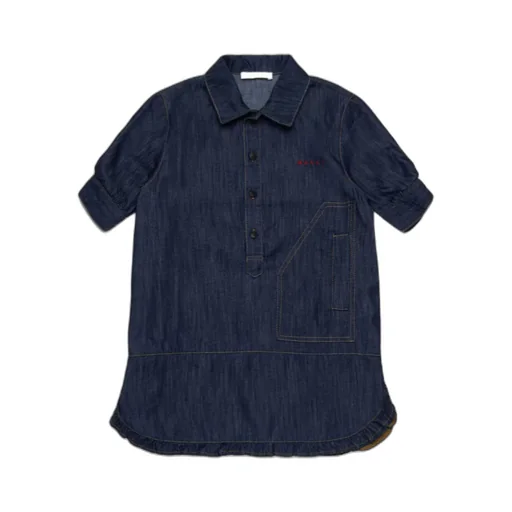 Short-Sleeved Denim Shirt Dress
