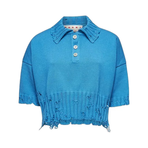 Distressed Knitted Collared Top