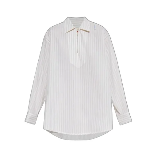 Logo Embroidered Pinstriped Shirt