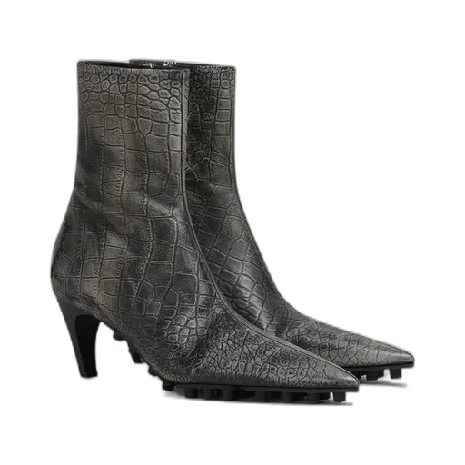 Spike Ankle Boot In Crocodile Print Leather