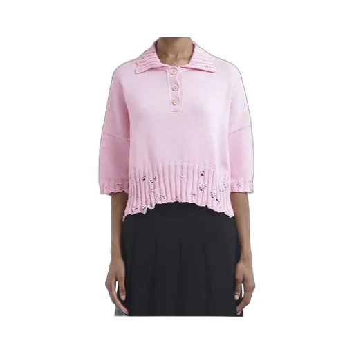 Distressed Knit Collared Top