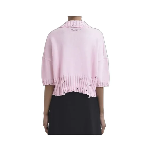 Distressed Knit Collared Top