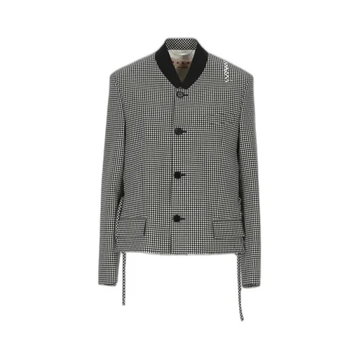 Gingham-Pattern Button-Up Jacket