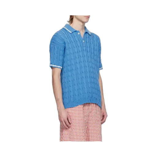 Logo Embroidered Cable-Knit Polo Shirt