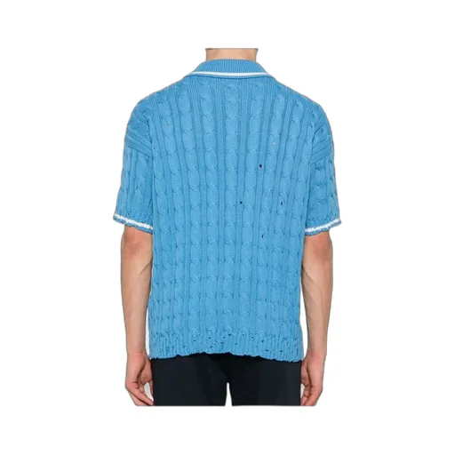 Logo Embroidered Cable-Knit Polo Shirt