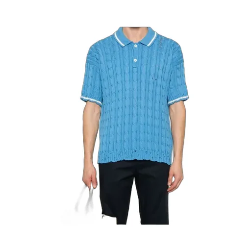 Logo Embroidered Cable-Knit Polo Shirt