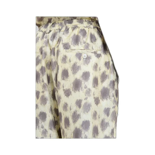 Light Yellow Silk Bermuda Shorts With Crayon Leopard Prints