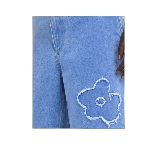 Floral Detailed Denim Bermuda Shorts