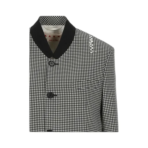 Gingham-Pattern Button-Up Jacket