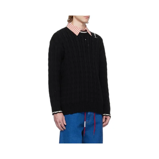 Logo Embroidered Cable-Knit Polo Shirt