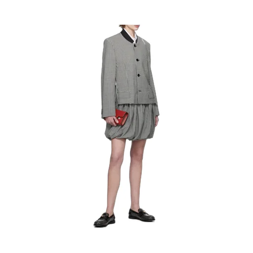 Gingham-Pattern Button-Up Jacket