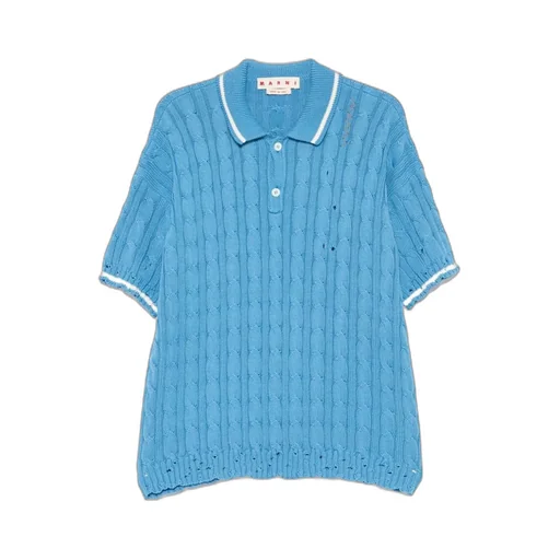 Logo Embroidered Cable-Knit Polo Shirt