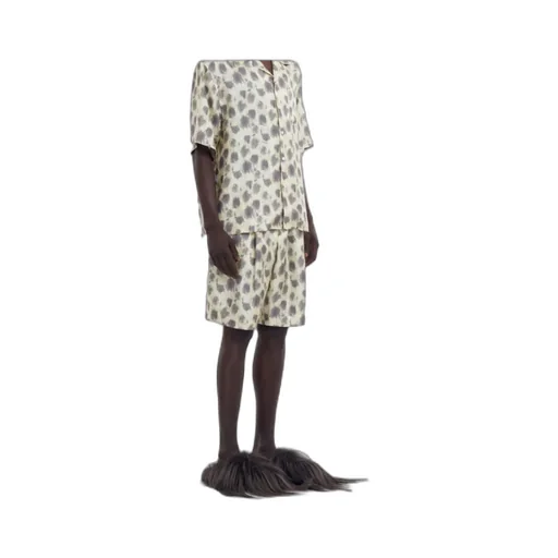 Light Yellow Silk Bermuda Shorts With Crayon Leopard Prints