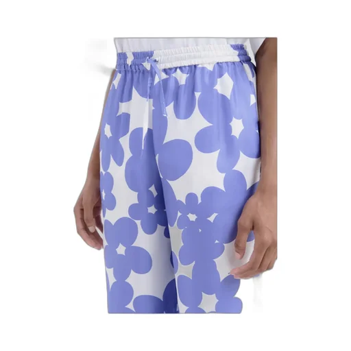Silk Pyjama Trousers With White And Light Blue Dillies Print