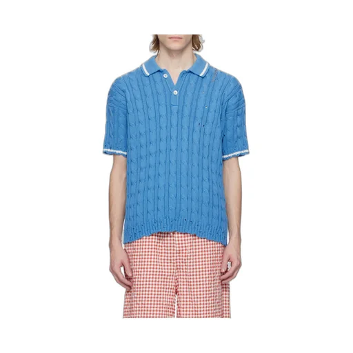 Logo Embroidered Cable-Knit Polo Shirt