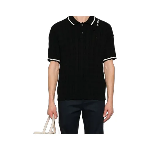 Logo Embroidered Cable-Knit Polo Shirt