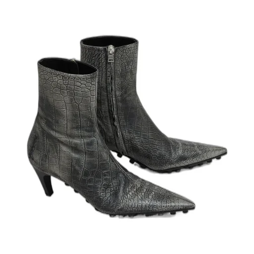 Spike Ankle Boot In Crocodile Print Leather