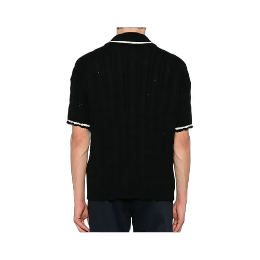 Logo Embroidered Cable-Knit Polo Shirt