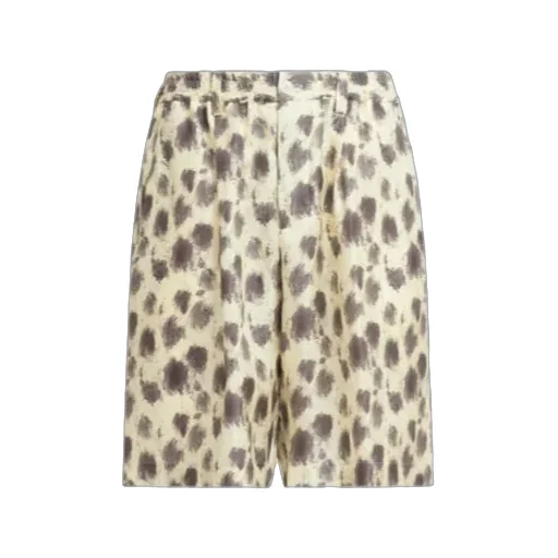 Light Yellow Silk Bermuda Shorts With Crayon Leopard Prints