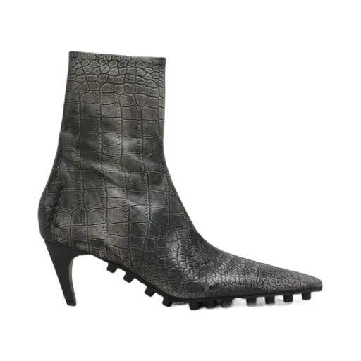 Spike Ankle Boot In Crocodile Print Leather