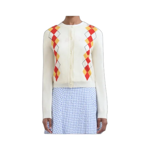 Ivory Wool Argyle Cardigan