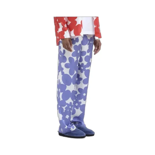 Silk Pyjama Trousers With White And Light Blue Dillies Print