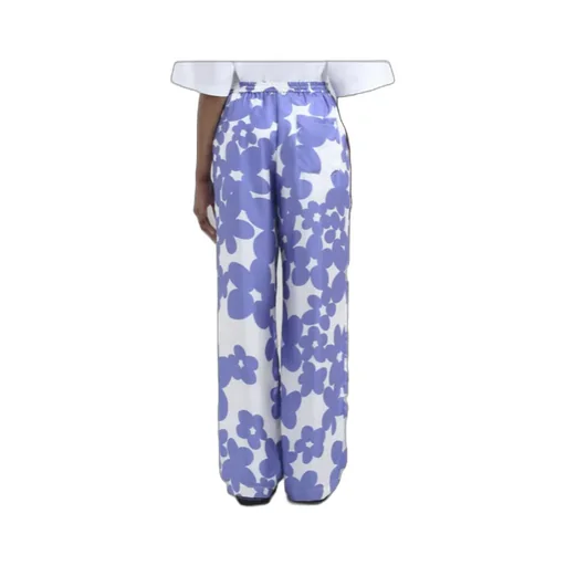 Silk Pyjama Trousers With White And Light Blue Dillies Print