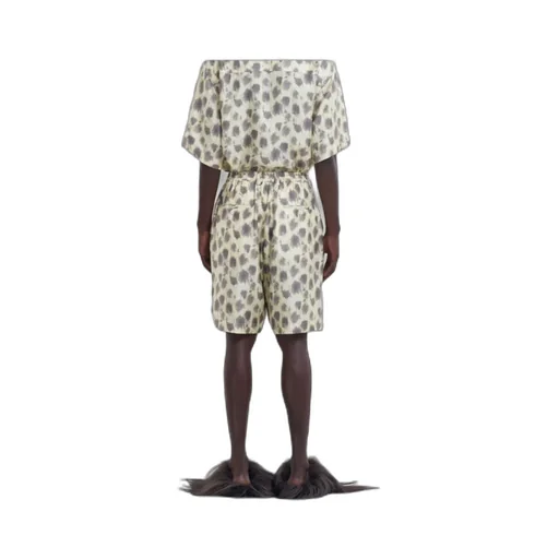 Light Yellow Silk Bermuda Shorts With Crayon Leopard Prints
