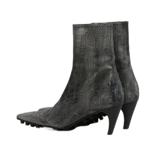 Spike Ankle Boot In Crocodile Print Leather