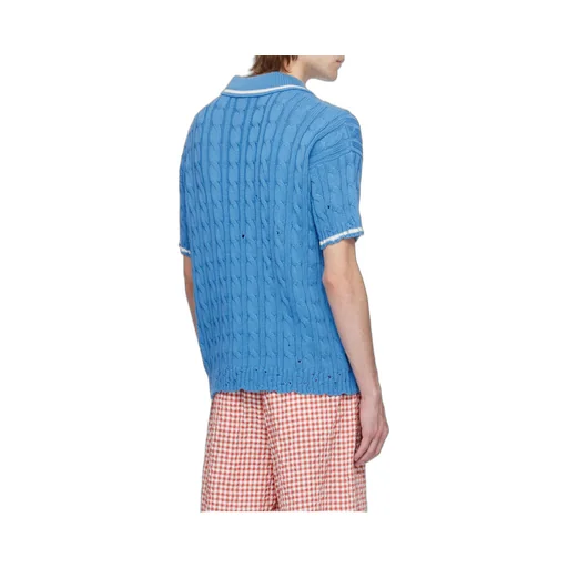 Logo Embroidered Cable-Knit Polo Shirt
