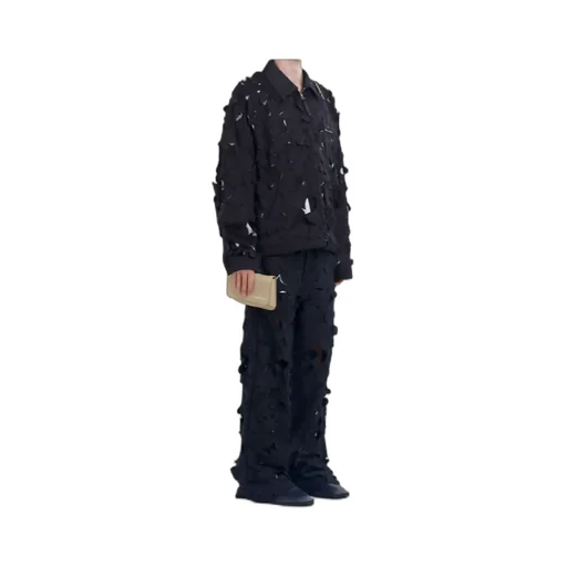 Black Cotton Cargo Pants With Cut-Out Detail
