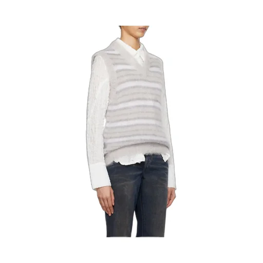 V-Neck Striped Fuzzy Wuzzy Vest
