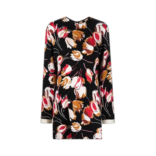 Abstract-Print Long-Sleeve Dress