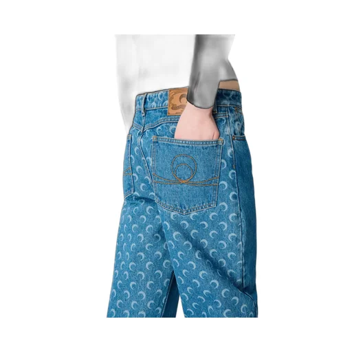 Allover Moon Printed Straight-Leg Jeans