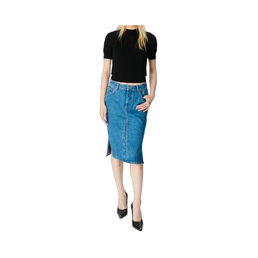 Moon Laser Wash Denim Knee Length Skirt