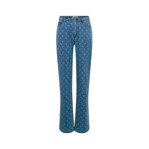 Allover Moon Printed Straight-Leg Jeans